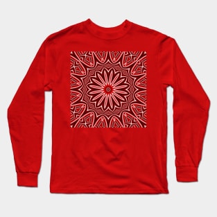 Red and White Daisy Mandala Pattern Long Sleeve T-Shirt